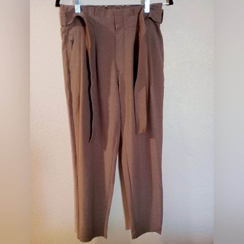 Athleta Skyline Plaid Brown Belted Dress Pants EUC
